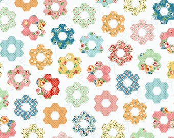Poppie Cotton - Flower Market Collection - Grandmother's Garden Cheater Print Quilt Panel - FM25423- PER PANEL
