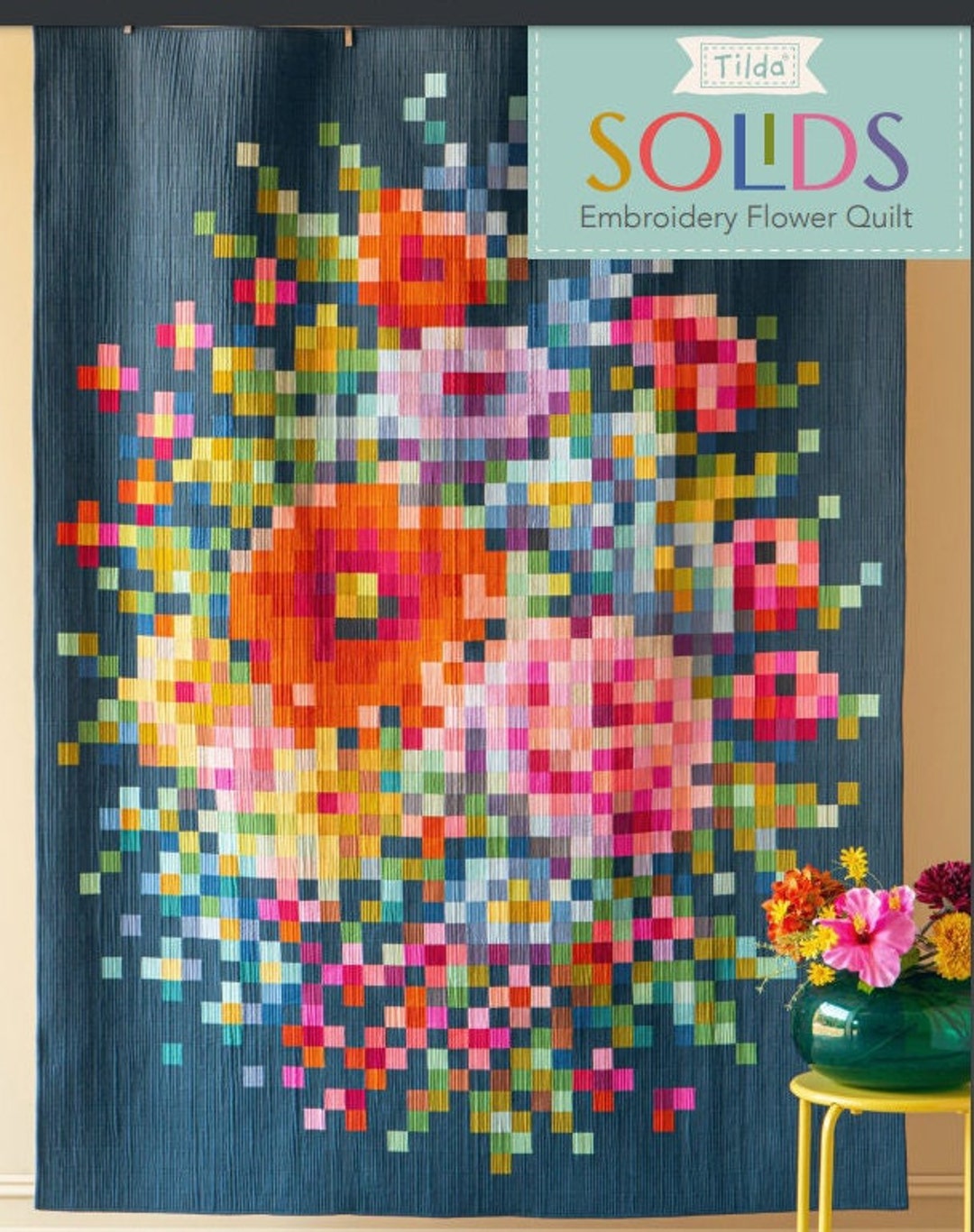 Embroidery Flower Quilt Kit - Kona Solids OR TILDA SOLIDS Embroidery Flower Quilt Kit - Kona Solids OR TILDA SOLIDS