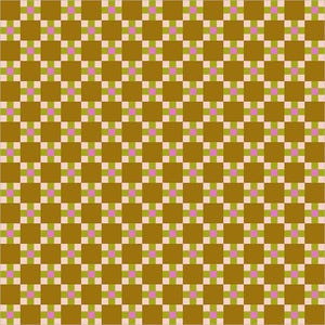 Pode incluir: Um padrão geométrico repetitivo com grandes quadrados castanhos dispostos numa grelha, separados por quadrados mais pequenos em rosa claro, verde lima e branco, criando um design de azulejos estruturado e multicolorido.