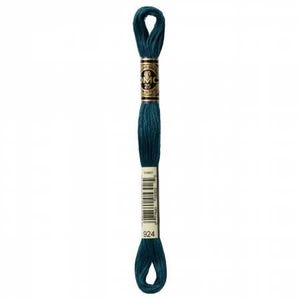 May include: A spool of DMC embroidery floss in color 924, a deep teal blue. The floss is wound around a white card with a black and gold label that reads "DMC 25".