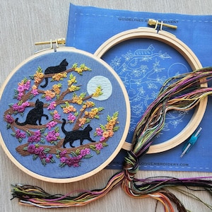 Jessica Long - Catwalk - Cats & Full Moon Embroidery Kit (Black)
