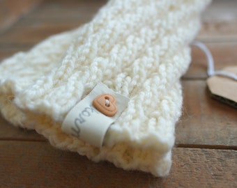 Handgestrickte Beinstulpen WOLLWEISS Größe 50-74 für Babys Wolle Weiß Babystulpen zur Geburt