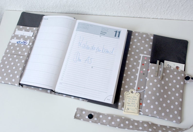 Kalenderhülle GREY DOTS Organizer für Kalender A5 Buchhülle Taschenorganizer Grau Punkte Bild 3