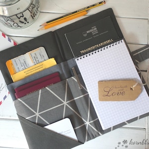 Reiseetui NORDIG GRAU Reisepasshülle Reiseorganizer Organizer Hülle für Reiseunterlagen Passhülle Notizblock Postkarten Mappe Pocketbüro