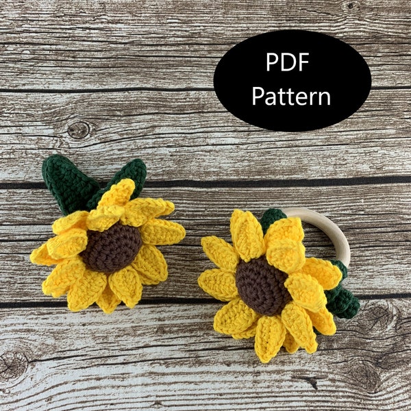 PDF Pattern, Crochet Sunflower, Rattle, Teething Ring, Amigurumi Pattern