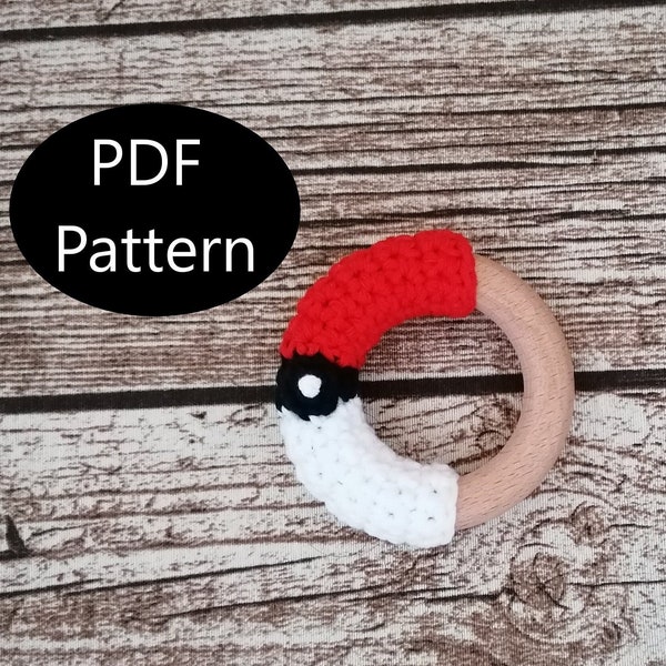 PDF Pattern, Crochet Pokeball, Pokemon, Teething Ring, Amigurumi Pattern