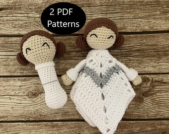 PDF Pattern, Crochet Princess Leia, Lovey, Rattle, Star Wars, Security Blanket, Amigurumi Pattern, Baby Rattle