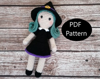 PDF Pattern, Crochet Witch Doll, Amigurumi, Halloween, Selene The Witch