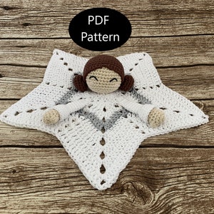 Patron PDF, Crochet Princesse Leia, Baby Lovey, Star Wars, Patron Amigurumi, Couverture de sécurité image 1