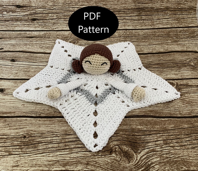 PDF Pattern, Crochet Princess Leia, Baby Lovey, Star Wars, Amigurumi Pattern, Security Blanket image 1