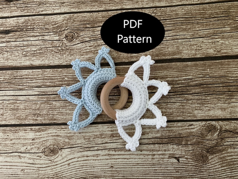 PDF Pattern, Crochet Snowflake, Winter, Christmas, Teething Ring, Amigurumi Pattern image 1