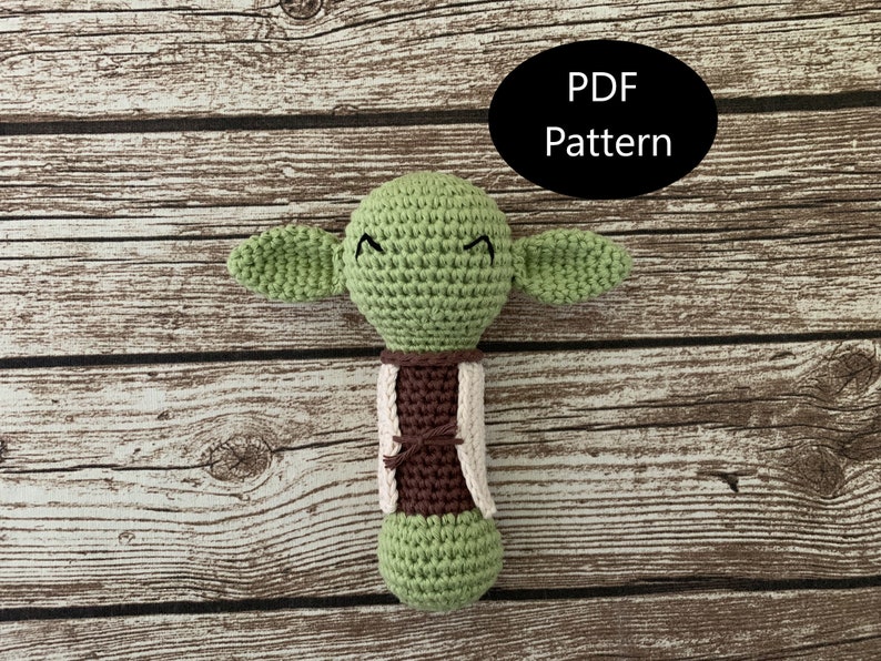 PDF Pattern, Crochet Yoda Inspired, Baby Rattle, Star Wars, Amigurumi Pattern, Baby Rattle image 1