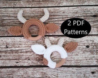 2 PDF Pattern, Crochet Cow, Highland Cow, Bull, Teething Ring, Amigurumi Pattern