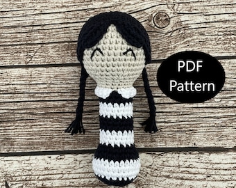 PDF Pattern, Crochet Wednesday Addams Inspired, Baby Rattle, Amigurumi Pattern