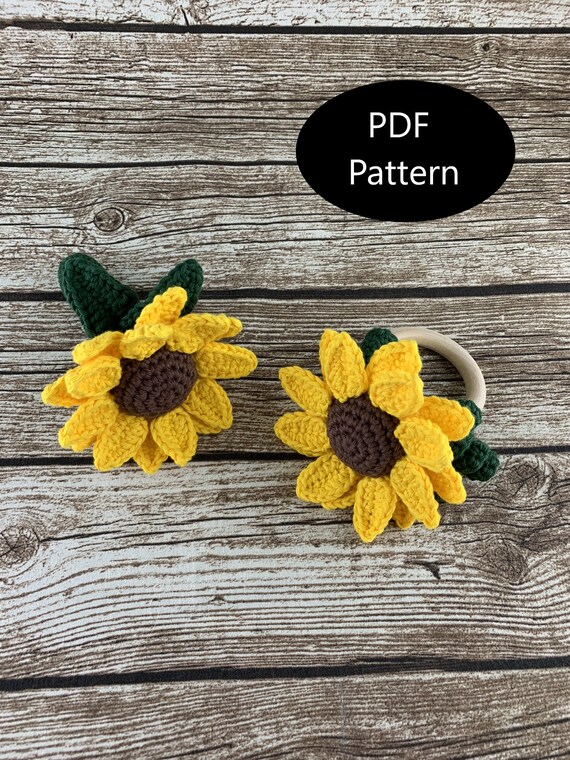 PDF Pattern Crochet Sunflower Rattle Teething Ring Etsy
