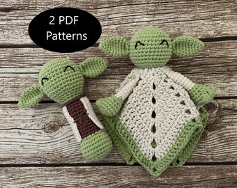 PDF Pattern, Crochet Yoda, Lovey, Rattle, Security Blanket, Amigurumi Pattern, Baby Rattle