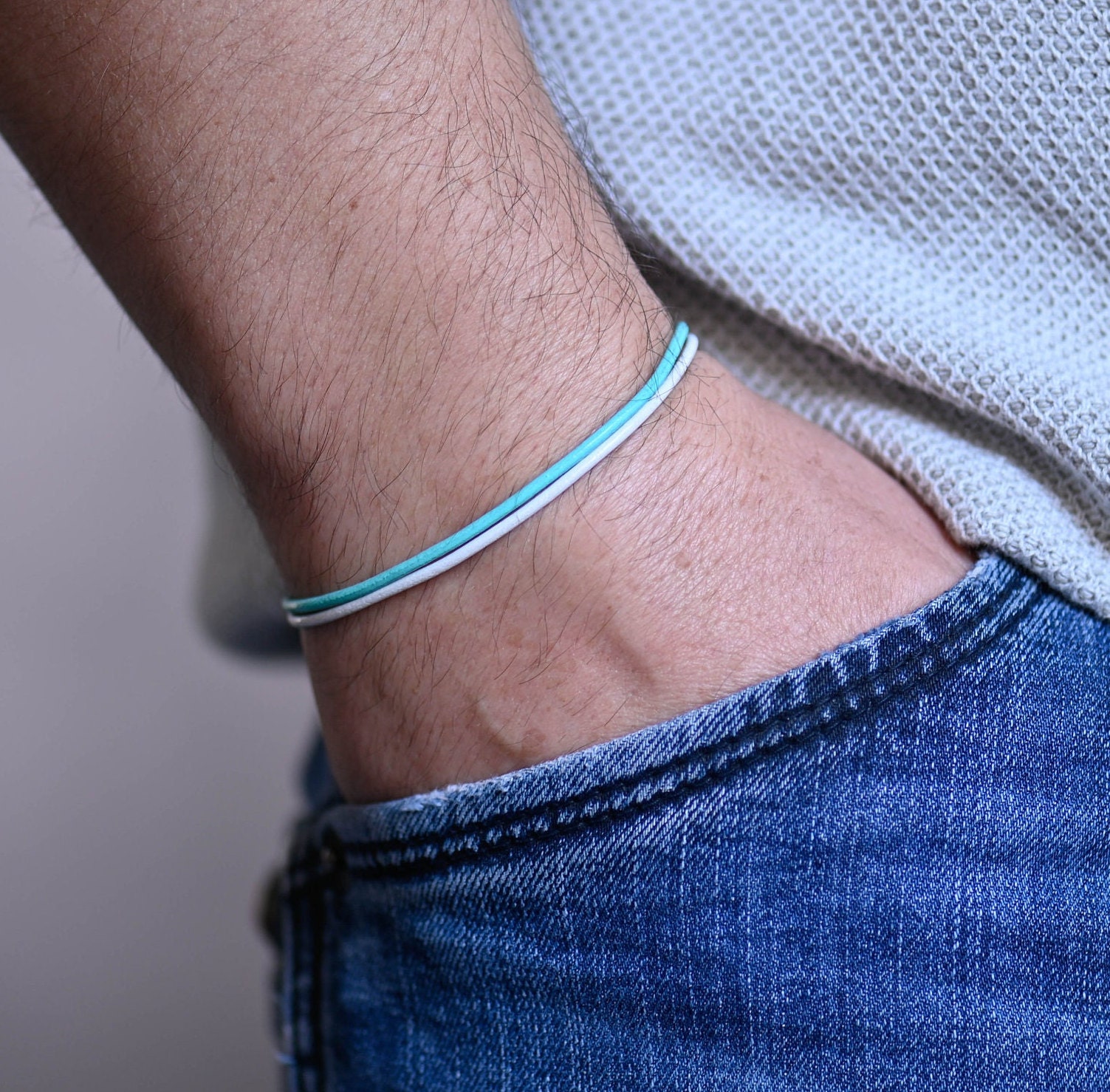 Mens thin leather bracelet deals