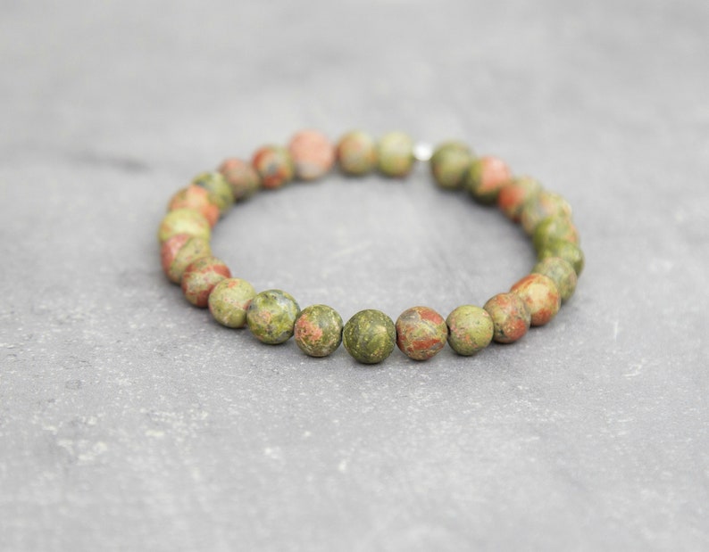 Jewelry Set for Men Green Brown Bead Bracelet Men Mens Beaded Bracelet Stretch Bracelet Men Bracelet Set Men Unakite Bracelet Men