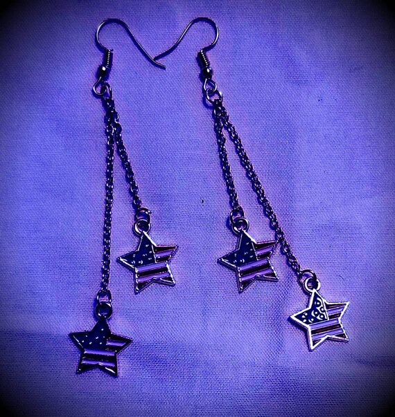 American flag star dangle earrings