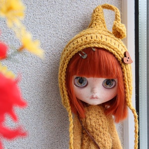 Crochet Alpaca Bear Hat for Blythe Doll