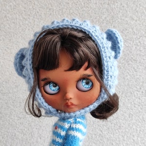 Knitted hat for blythe - blythe outfit - clothes for the blythe - hat for doll - blythe doll - blythe knitted bear helmet