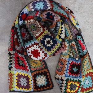 Granny square scarf- copper scarf - winter asseccory - wool scarf - winter scarf - warm wrap - granny square - crochet scarf
