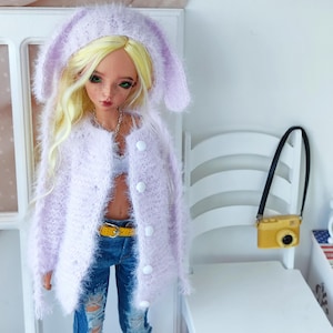Knitted Cardigan & Hat Set: BJD 1/4 MSD Doll Outfit
