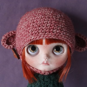 Crochet Bear Helmet Hat for Blythe Doll