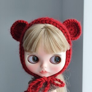 Knitted hat for blythe - blythe outfit - clothes for the blythe - hat for doll - blythe doll - blythe knitted bear helmet