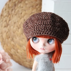 Hand Knit Cotton Beret for Blythe Doll
