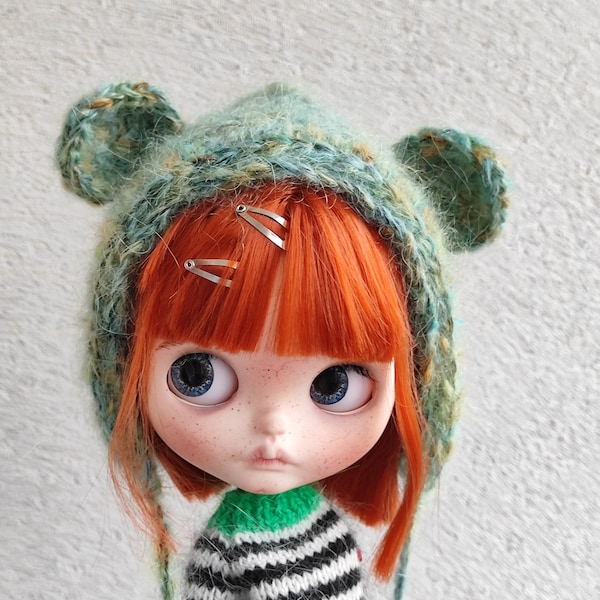 Knitted hat for blythe - blythe outfit - clothes for the blythe - hat for doll - blythe doll - blythe knitted bear helmet