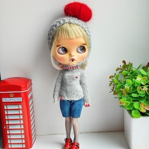 Knitted Blythe Doll Sweater & Crochet Bear Helmet