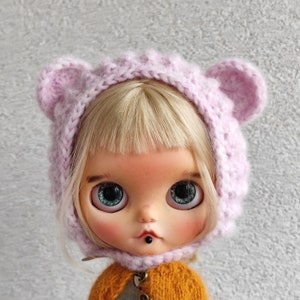 Knitted hat for blythe - blythe outfit - clothes for the blythe - hat for doll - blythe doll - blythe knitted bear helmet