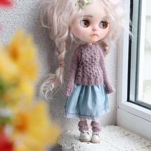 Knitted Blythe Doll Outfit: Angora Sweater, Skirt & Gaiters