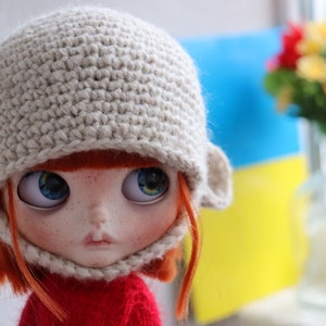 Crochet Alpaca Bear Hat for Blythe Doll