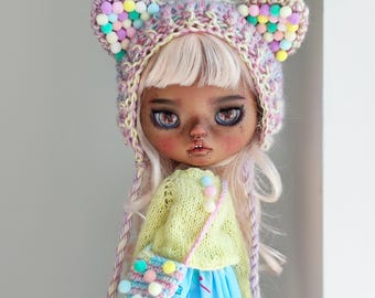 Conjunto de punto para muñeca Blythe: suéter, falda, gorro y botas