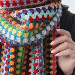 Handmade Granny Square Crochet Scarf: Wool-Acrylic Blend, Winter Wrap