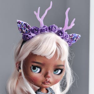 Blythe Doll Hair Band: Purple Horns, Felt Ears - Halloween Outfit