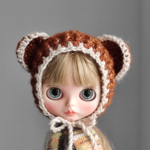 Knitted hat for blythe - blythe outfit - clothes for the blythe - hat for doll - blythe doll - blythe knitted bear helmet