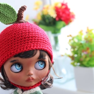Crochet Apple Hat for Blythe Doll: Mohair Blythe Outfit