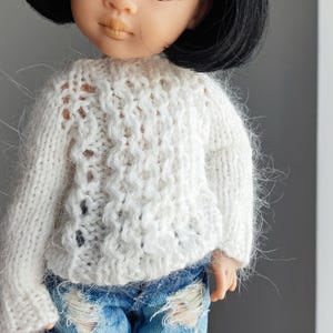 Set gebreide Angora-trui en muts voor Paola Reina-pop van 13 inch