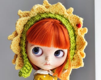 Gestrickter Blythe Puppenhut: Sonnenblume Outfit, Puppenkleidung