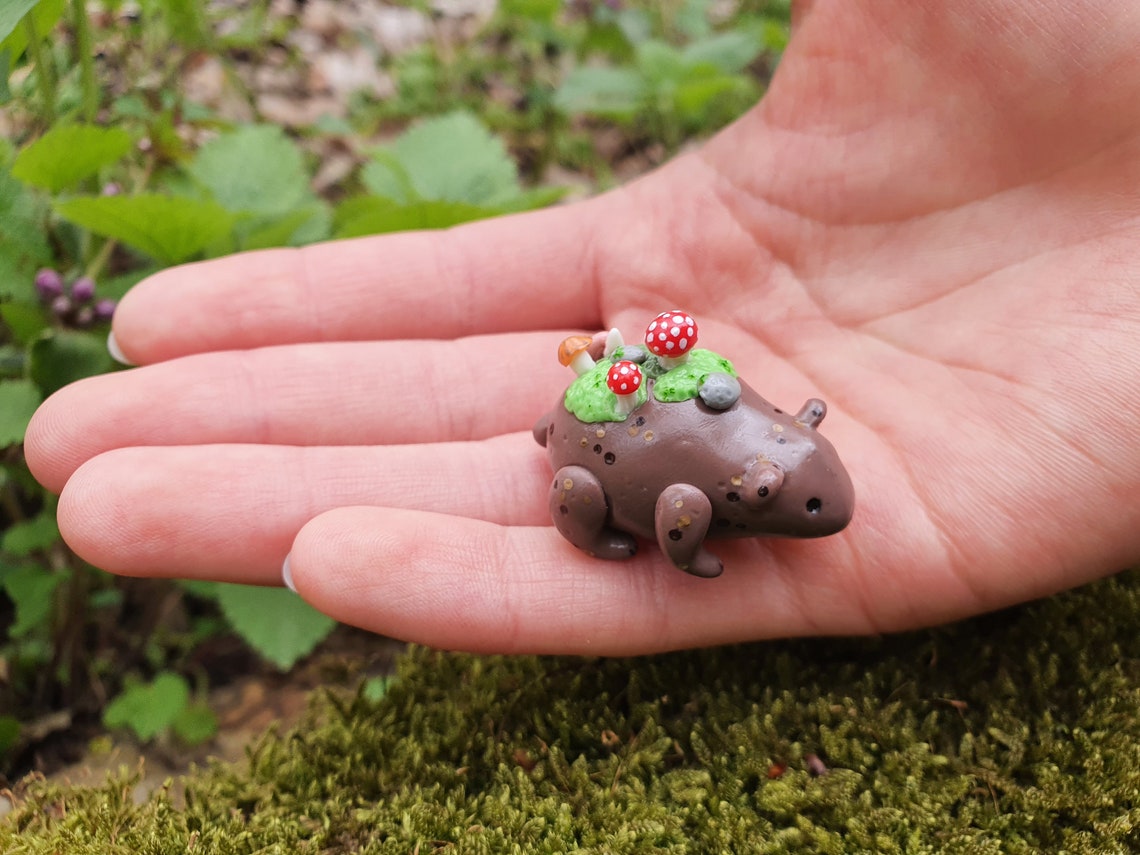 Brown bear art figurine Cute teddy creature with mushrooms | Etsy