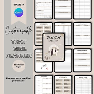 Digital &quot;That Girl&quot; Planner 2025 | Aesthetic Productivity & Self-Care Planner | Goal Setting, Habit Tracker and Wellness Journal