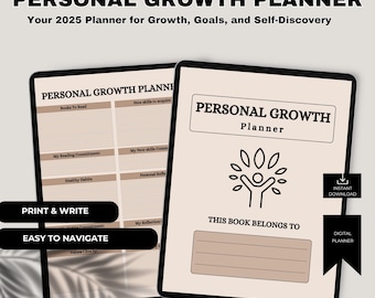 Personal Growth Planner | Digital and Printable Self-Improvement Journal | Goal Tracker, Habit Builder & Mindset Exercises