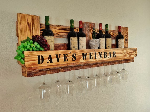 Wine Rack Made of Pallet Text of Your Choice Made of Wood Rustic Flamed Hanging Pallet Furniture for the Dining Room Etsy Canada