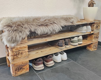 Shoe rack made of wood from pallets, industrial shoe cabinet made of Euro  pallets, wardrobe with storage, pallet furniture, vintage pallet rack