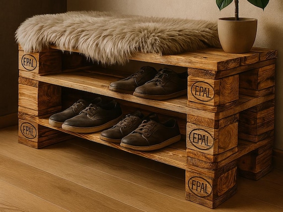 Schuhregal Holz aus Paletten industrial Schuhschrank schmal aus Europaletten Ablage Garderobe mit Ablage Palettenmöbel vintage Palettenregal