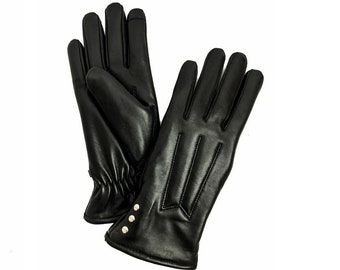 Gants en cuir femme, Gants en cuir noir, Gants d'hiver femme, Gants d'hiver en cuir d'agneau, Doublure Thinsulate, Cadeaux pour femme, Cadeaux de Noël