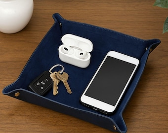 Personalized Leather Valet Tray -  Leather Accessories, Office Desk Decor, Catchall Tray, Gifts For Him, Anniversary Gift, Corporate Gifting